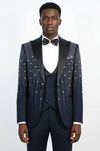 Navy Blue Crystal Embellished Slim Fit Peak Lapel Tuxedo Suit – Wessi