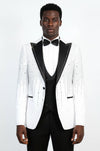 White Crystal Embellished Slim Fit Peak Lapel Tuxedo Suit – Wessi