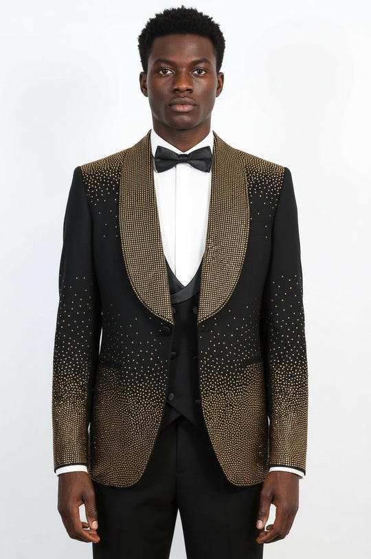 Black Gold Rhinestone Gradient Shawl Lapel Tuxedo Suit – Wessi