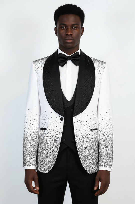 White Black Rhinestone Gradient Shawl Lapel Tuxedo Suit – Wessi