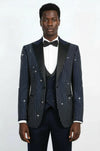 Navy Silver Rhinestone Stripe Peak Lapel Tuxedo Suit – Wessi