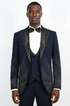 Navy Silver Sunburst Rhinestone Peak Lapel Tuxedo Suit – Wessi