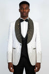 White 3-Piece Suit with Gold Vertical Bead Embellishments - Wessi