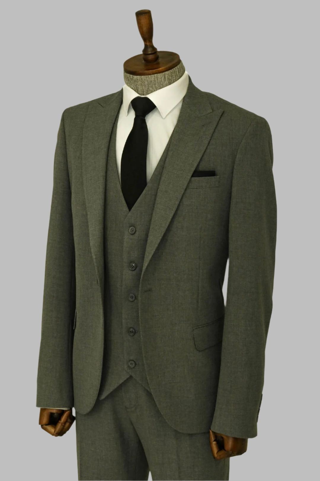 Three Piece Slim Fit Single Button Grey Men Suit