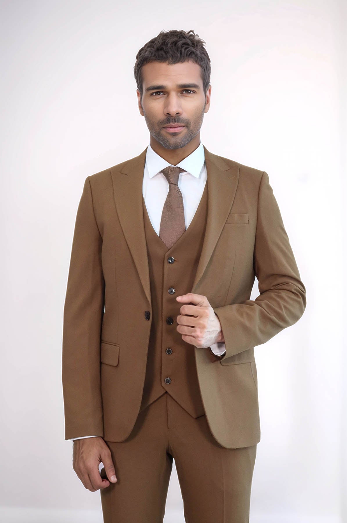Three Piece Slim Fit Single Button Tan Men Suit – Wessi - Discover