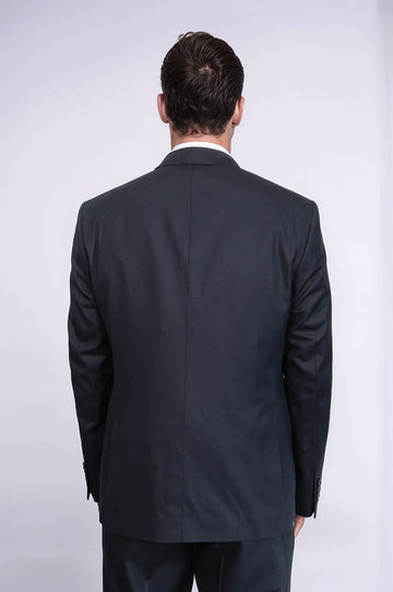 3 -Piece Single Button Peak Lapel Dark Blue Men Suit - Wessi