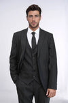 3 -Piece Single Button Peak Lapel Dark Grey Men Suit - Wessi