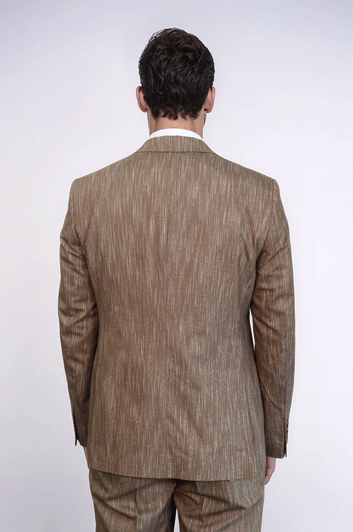 Costume 3 Pièces à Revers en Pointe à Un Bouton Beige pour Homme - Wessi
