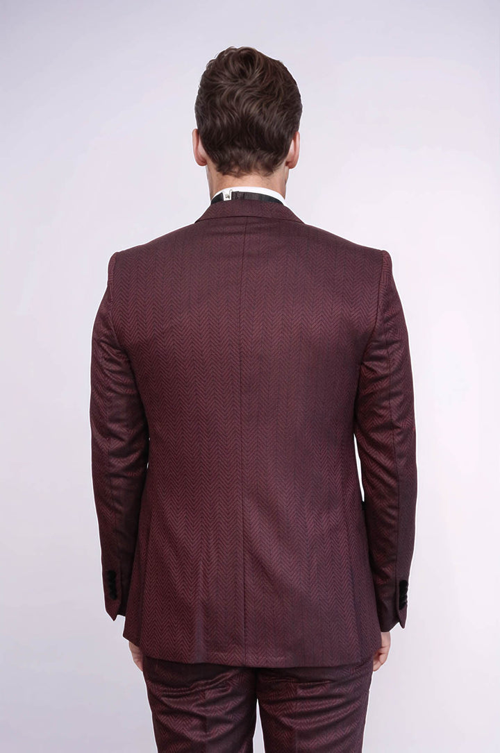Smoking Homme Bordeaux à Motifs à Revers en Velours - Wessi