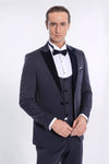 Esmoquin Hombre Azul Marino Slim Fit con Solapa de Terciopelo - Wessi