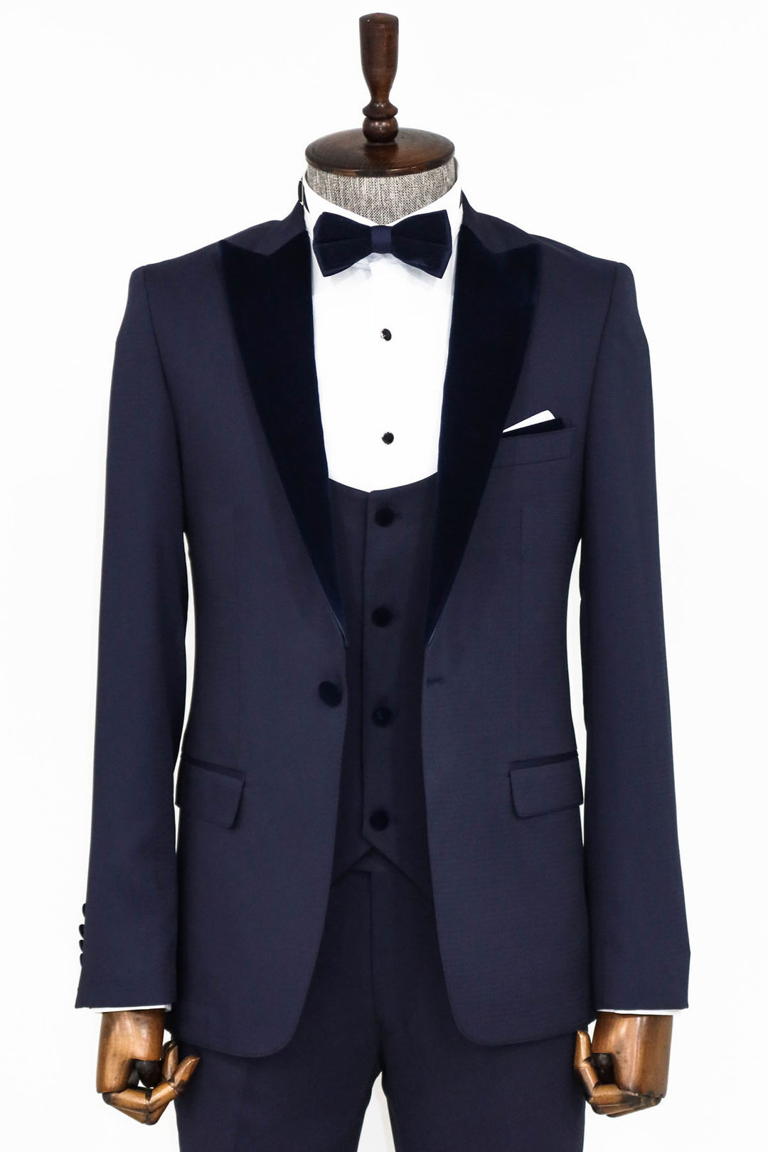 Smoking Homme Bleu Marine Coupe Slim à Revers en Velours - Wessi