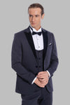 Velvet Lapel Slim Fit Navy Blue Men Tuxedo - Wessi