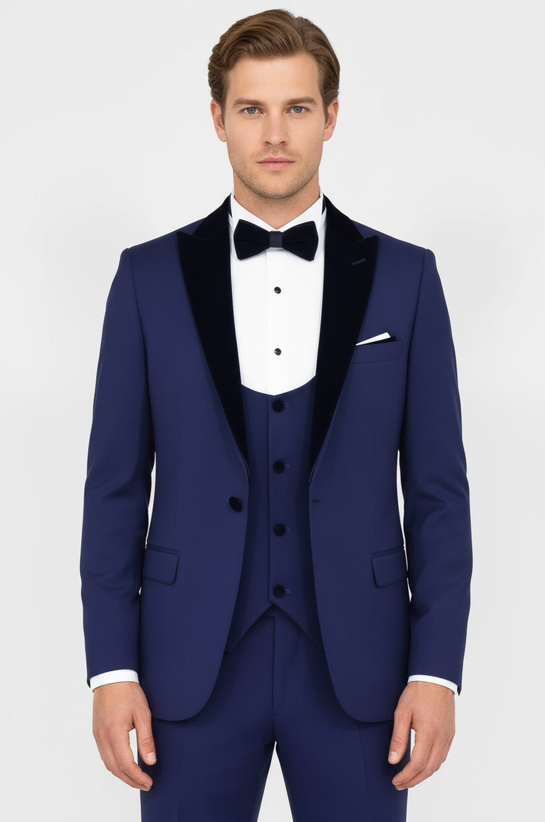 Velvet Lapel Slim Fit Blue Men Suit - Wessi