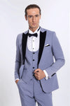 Traje de hombre azul claro slim fit con solapa de terciopelo - Wessi