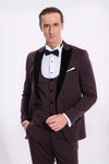Esmoquin Hombre Borgoña Slim Fit con Solapa de Terciopelo - Wessi