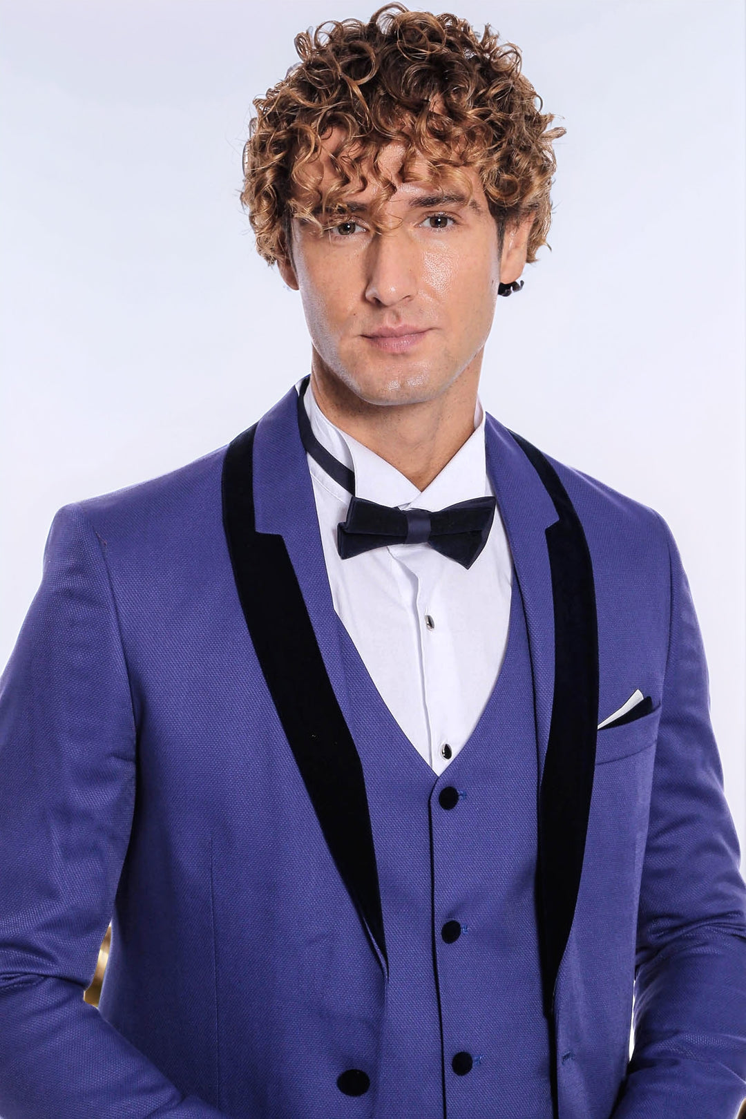 Esmoquin Hombre Terciopelo Estampado Solapa Azul - Wessi