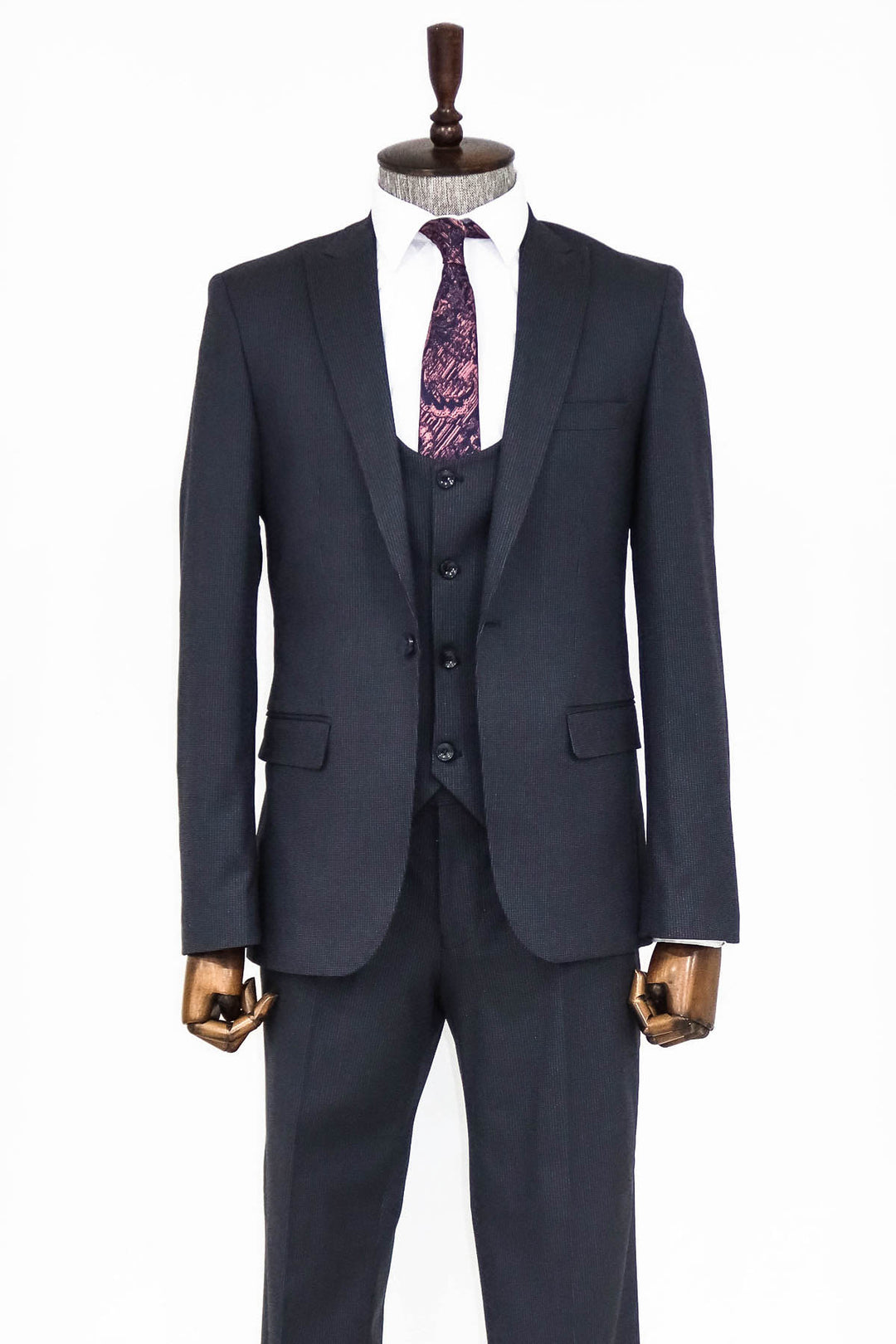 Costume Homme Bleu Marine Coupe Slim à Motifs - Wessi