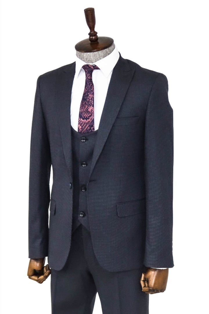 Costume Homme Bleu Marine Coupe Slim à Motifs - Wessi