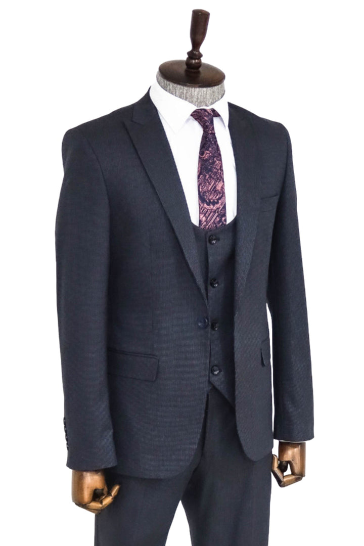 Costume Homme Bleu Marine Coupe Slim à Motifs - Wessi