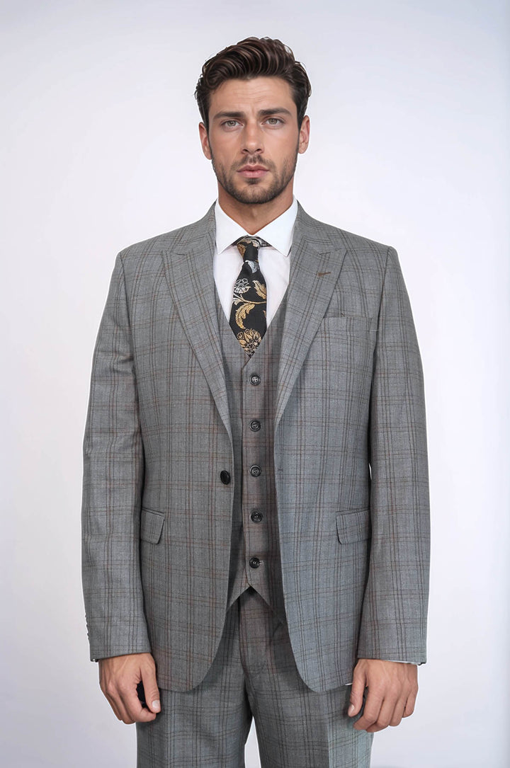 Traje de hombre gris ajustado a cuadros - Wessi