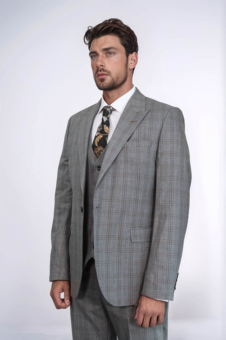 Traje de hombre gris ajustado a cuadros - Wessi
