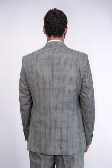 بدلة رجالية رمادية بقصّة Slim Fit منقوشة - Wessi