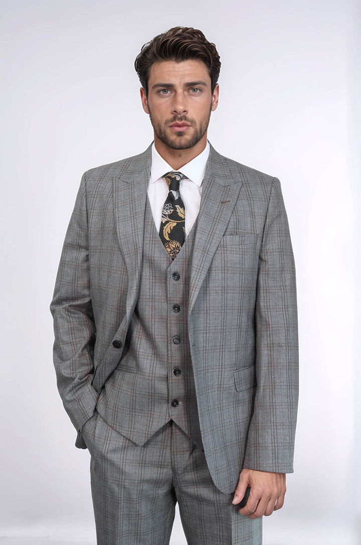 Traje de hombre gris ajustado a cuadros - Wessi