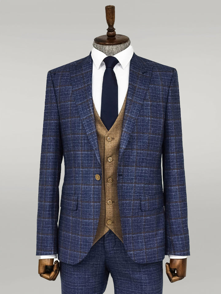 Abito da uomo blu navy con vestibilità slim a quadri - Wessi
