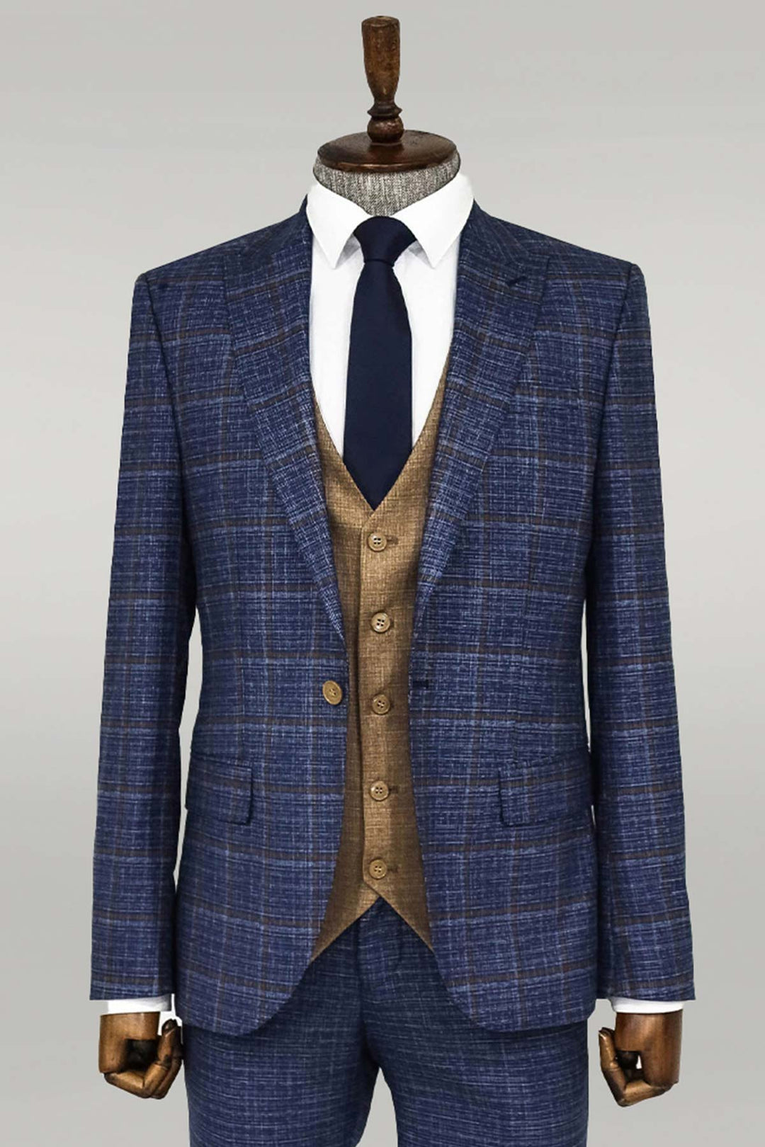 Abito da uomo blu navy con vestibilità slim a quadri - Wessi