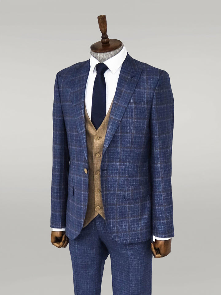Abito da uomo blu navy con vestibilità slim a quadri - Wessi