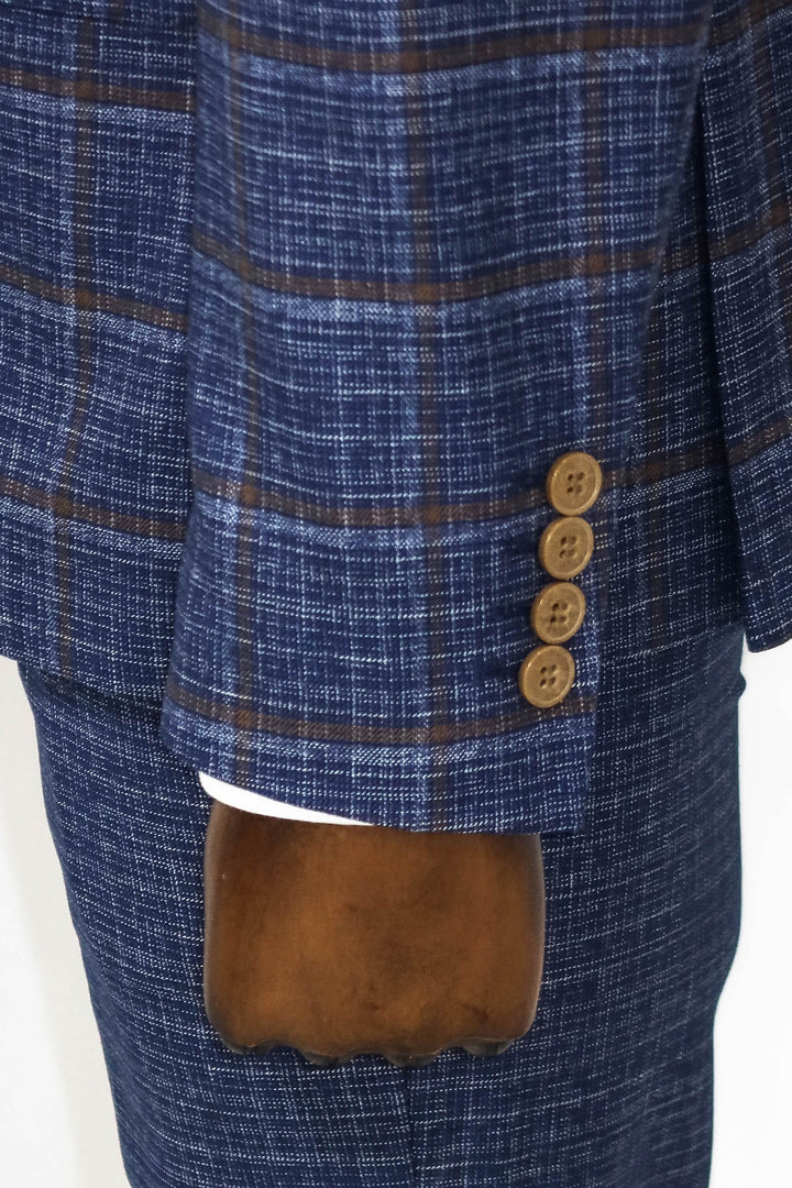 Abito da uomo blu navy con vestibilità slim a quadri - Wessi