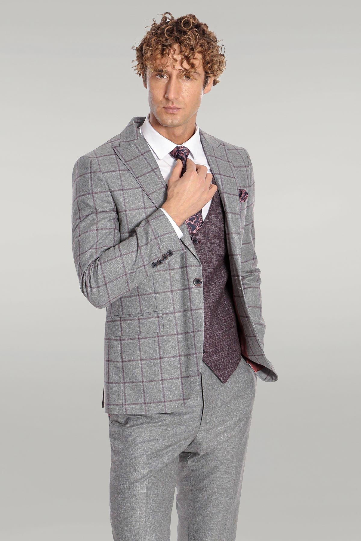 Traje gris slim fit a cuadros estampado para hombre Wessi