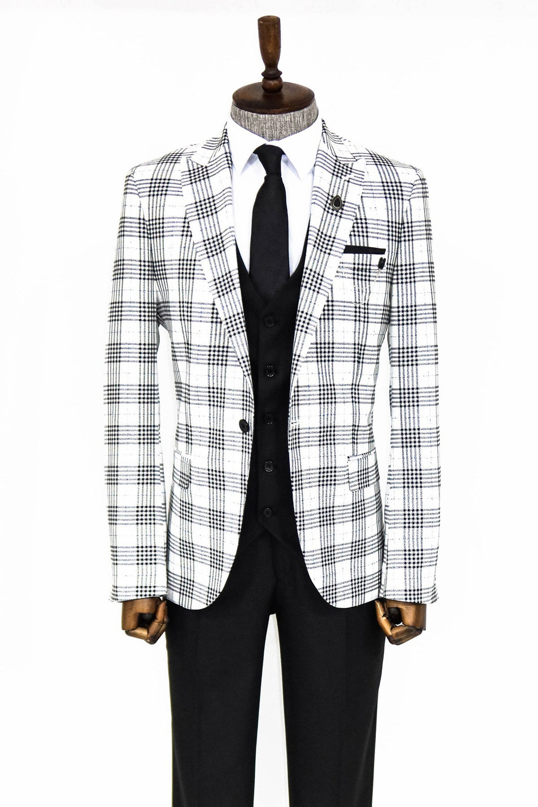 Checked Slim Fit Black-White Men Suit Wessi - Main Image