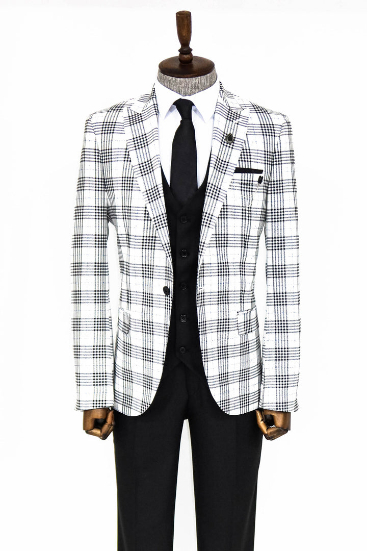 Traje de hombre a cuadros Slim Fit negro-blanco - Wessi