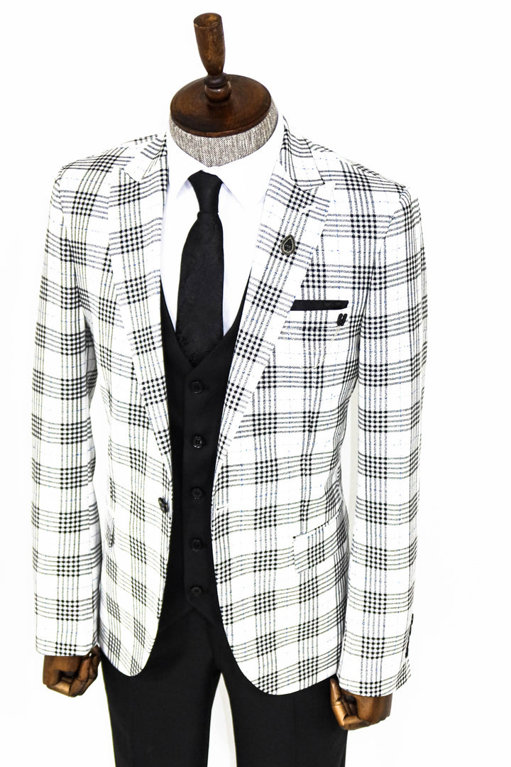 Traje de hombre a cuadros Slim Fit negro-blanco - Wessi