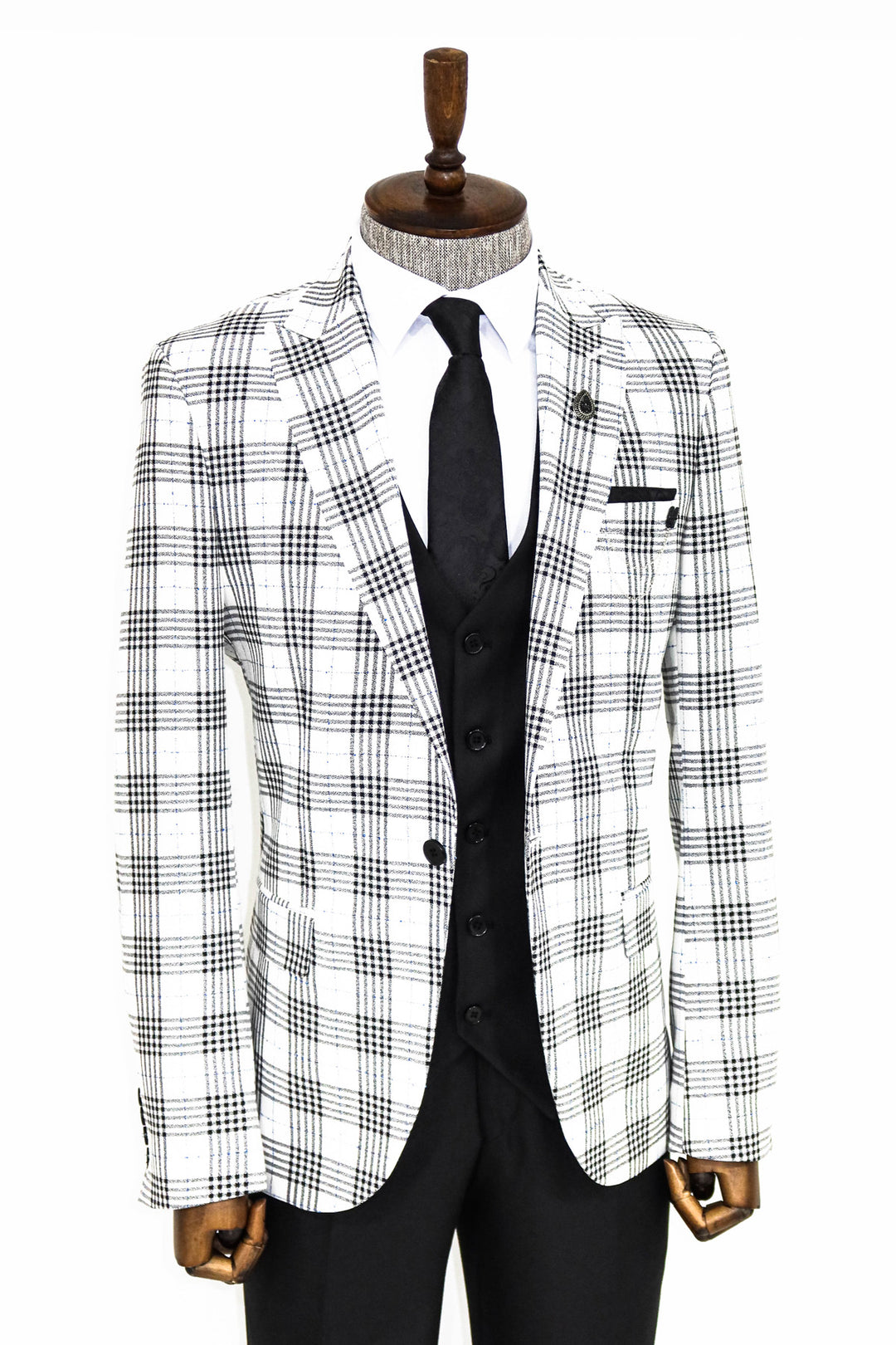 Traje de hombre a cuadros Slim Fit negro-blanco - Wessi