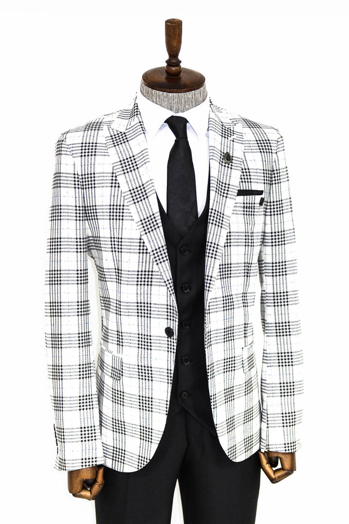Traje de hombre a cuadros Slim Fit negro-blanco - Wessi