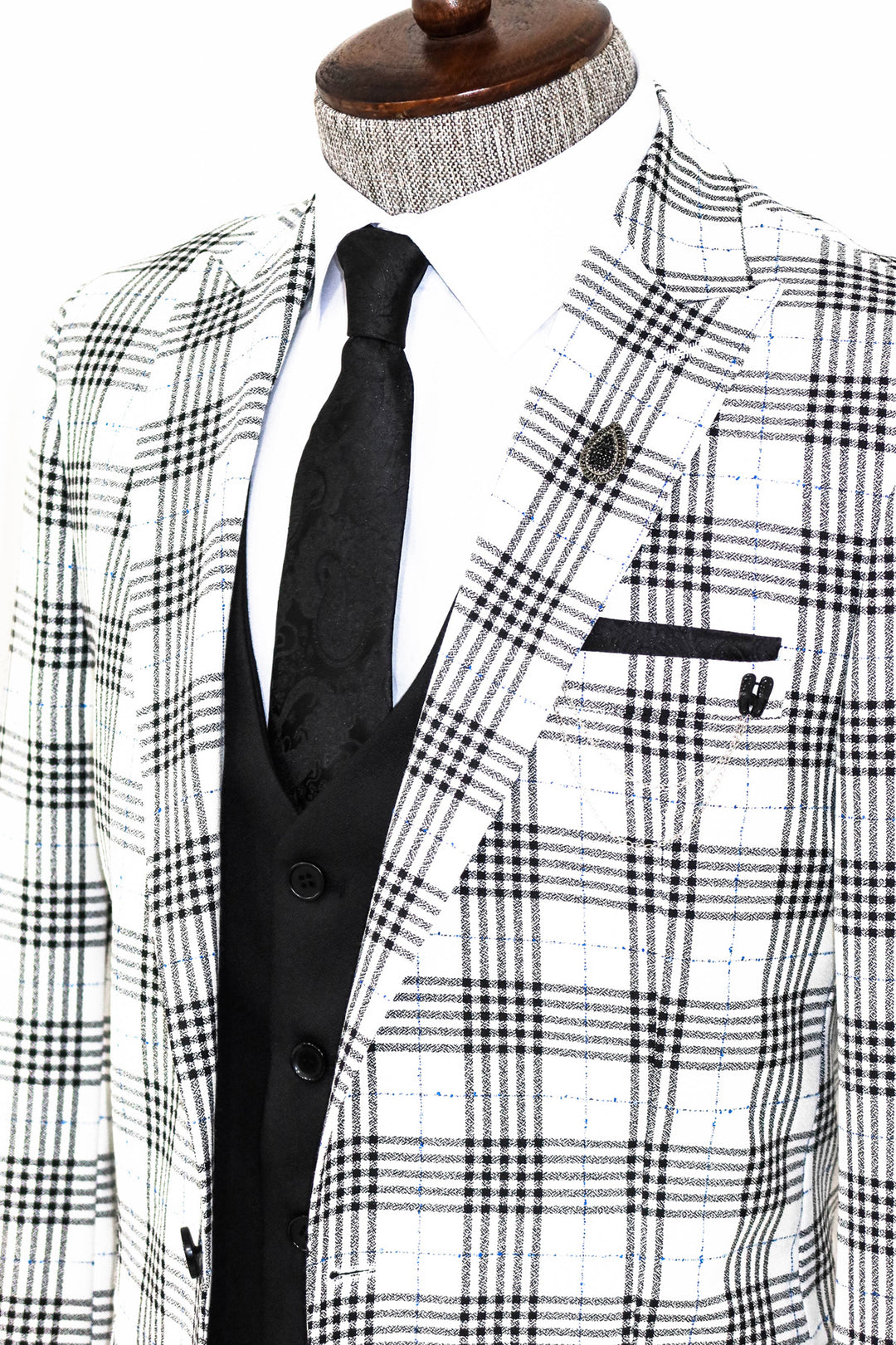 Traje de hombre a cuadros Slim Fit negro-blanco - Wessi