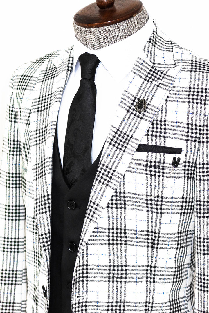 Traje de hombre a cuadros Slim Fit negro-blanco - Wessi