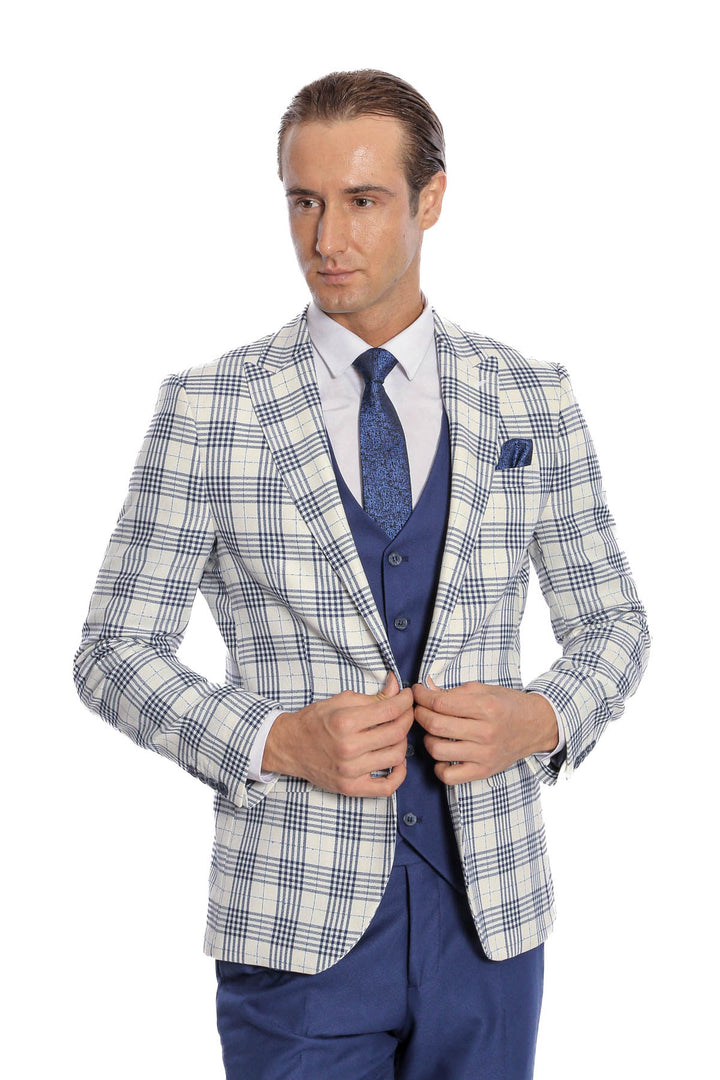 Traje de hombre a cuadros slim fit azul marino - Wessi