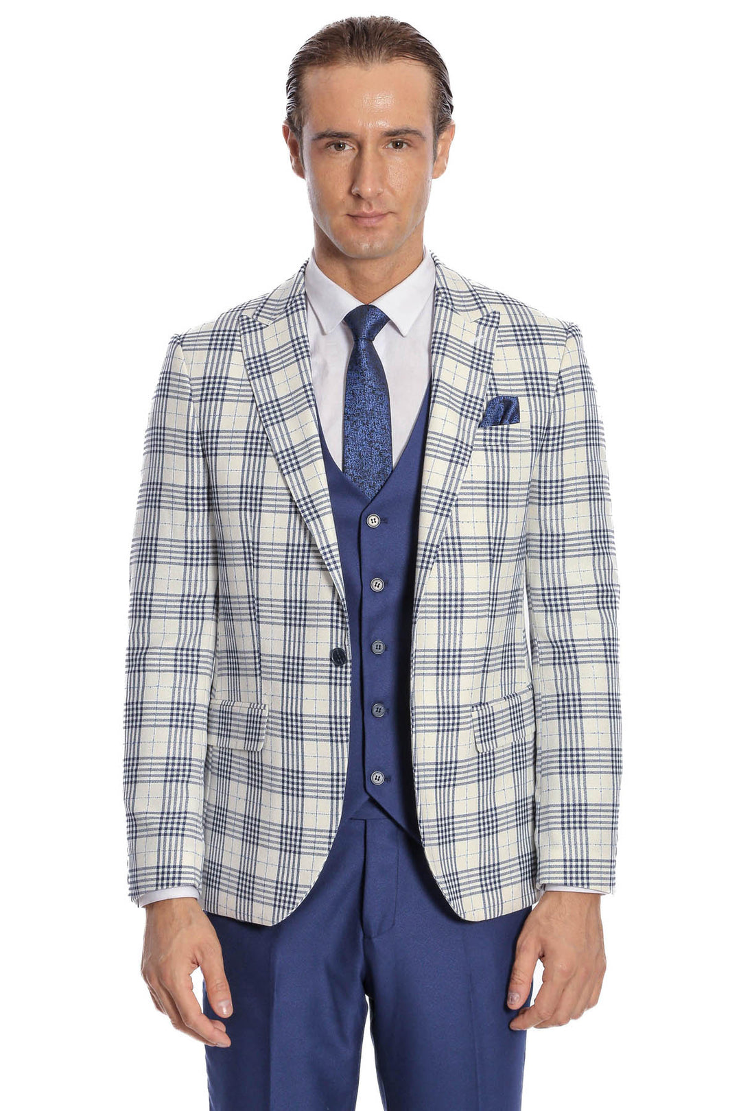 Traje de hombre a cuadros slim fit azul marino - Wessi