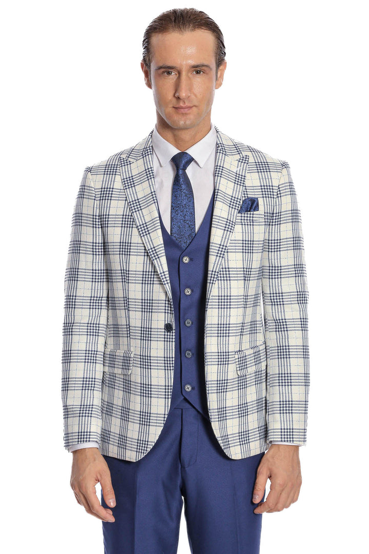 Traje de hombre a cuadros slim fit azul marino - Wessi