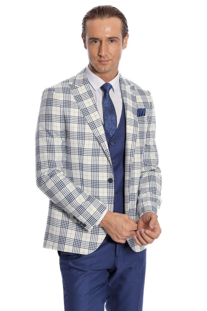 Traje de hombre a cuadros slim fit azul marino - Wessi