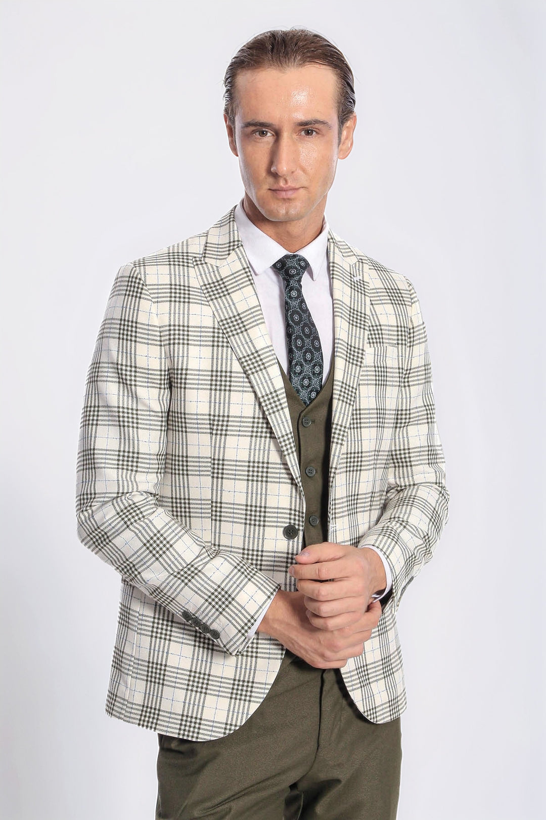 Мужской костюм Slim Fit Green в клетку - Wessi