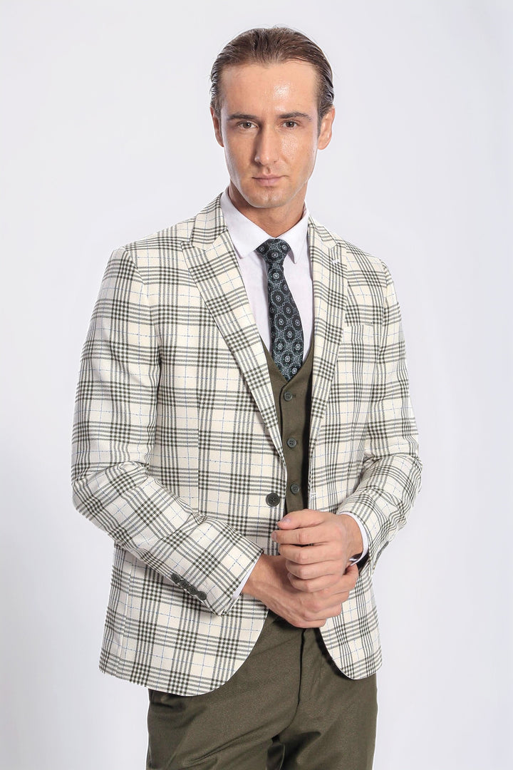 Мужской костюм Slim Fit Green в клетку - Wessi