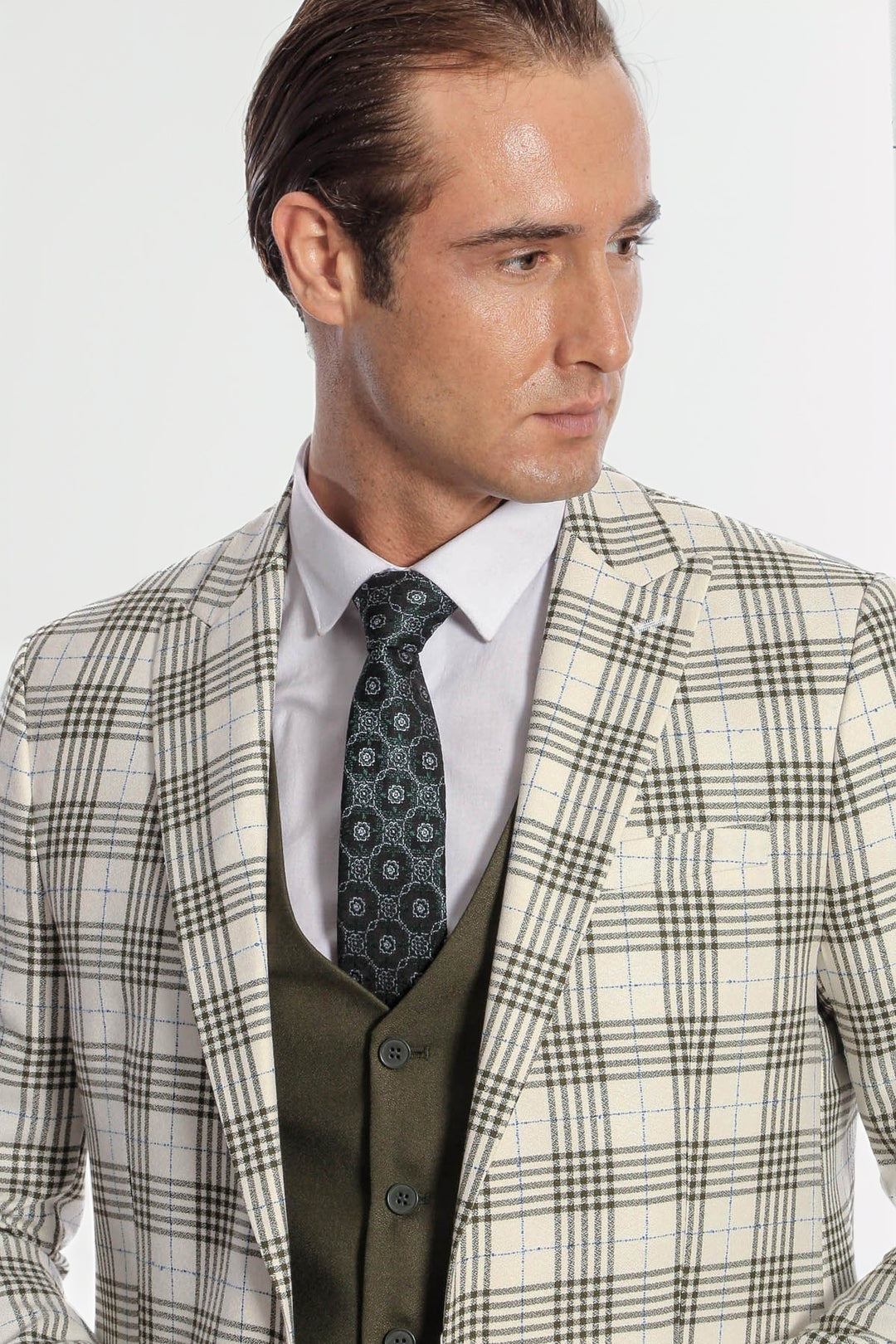 Мужской костюм Slim Fit Green в клетку - Wessi