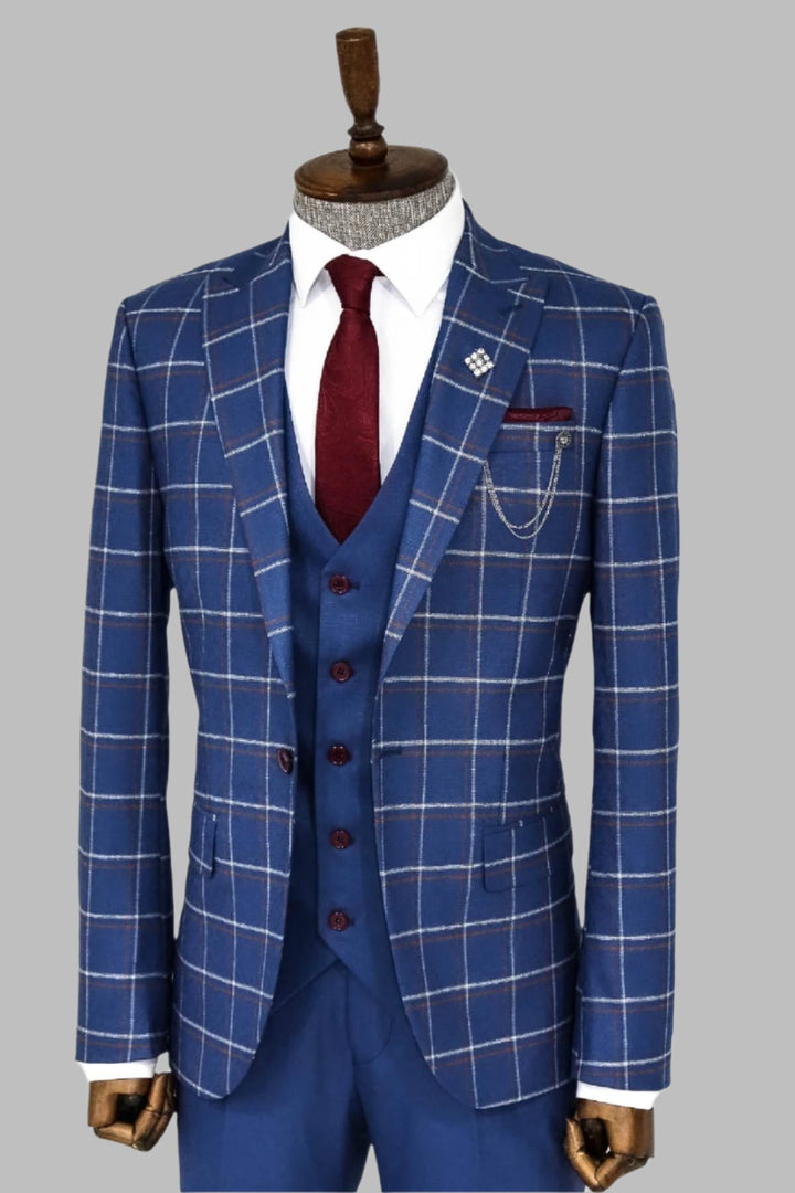 Checked Blue Men Suit - Wessi