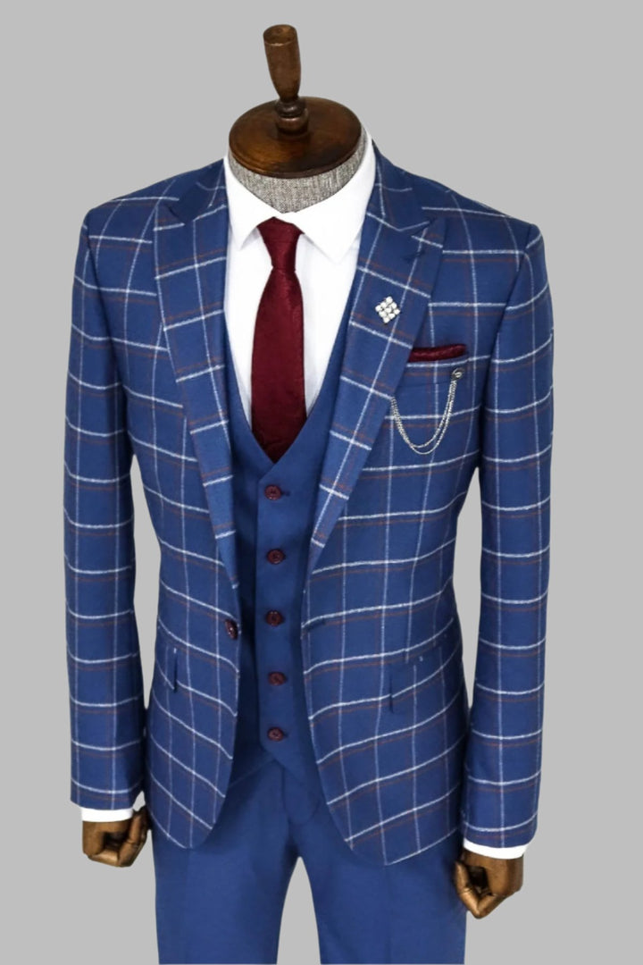 Checked Blue Men Suit - Wessi