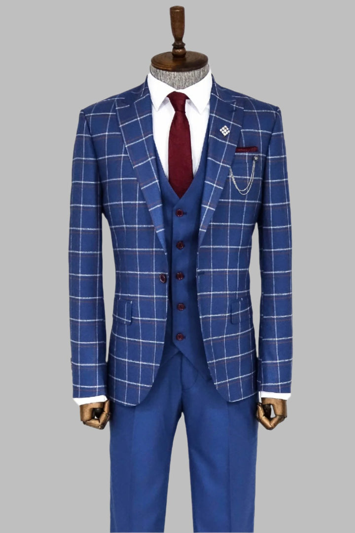 Checked Blue Men Suit - Wessi