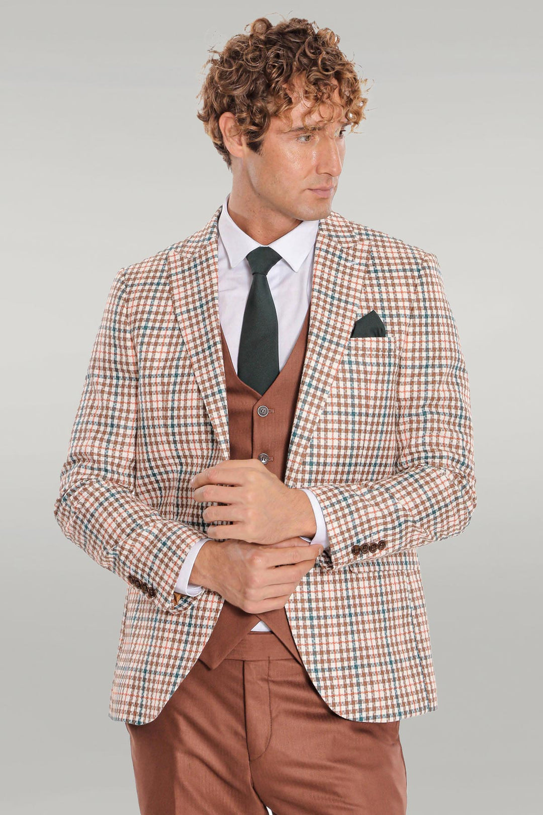 Traje de hombre a cuadros marrón - Wessi